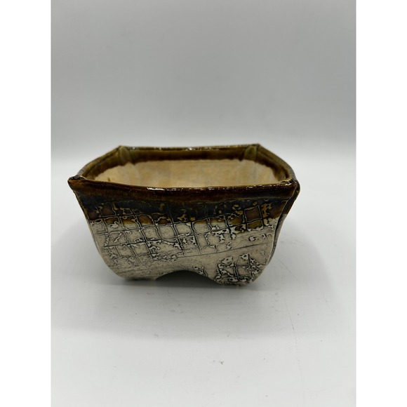Square Bonsai Pot Vintage Unique‎ Glazed Ceramic Planter Small Succulent Planter - Picture 1 of 16